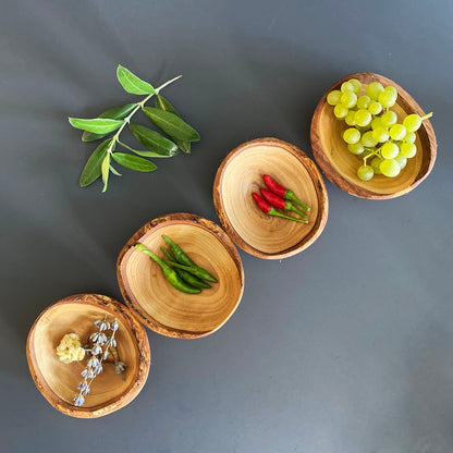 Olive Wood Rustic Mini Bowls, Wooden Live Edge Mini Plates, Olive Wood Mini Plates