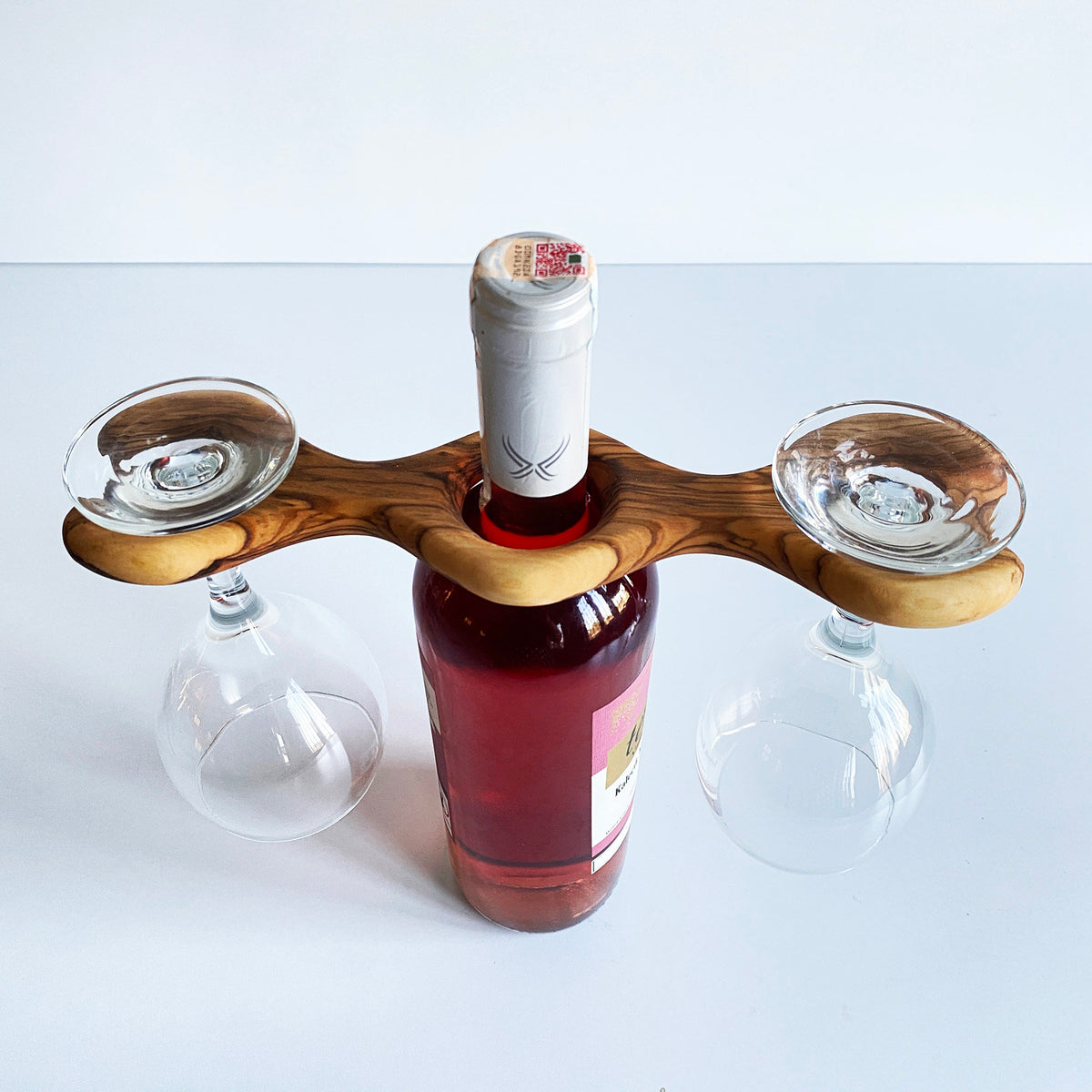 Handcrafted Olive Wood Wine Glass Holder, Rustic Table Decor