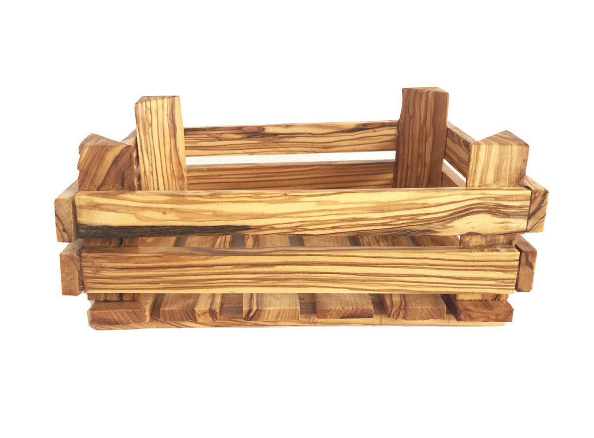 Handmade Olive Wood Veggie Basket, Authentic Wooden Crate