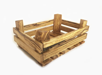 Handmade Olive Wood Veggie Basket, Authentic Wooden Crate