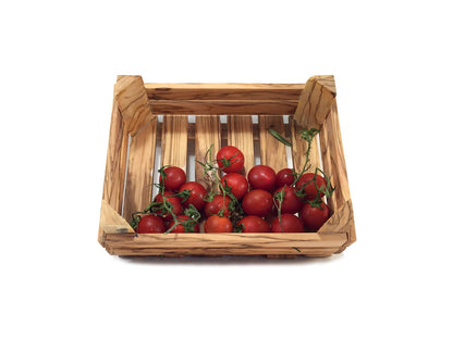 Handmade Olive Wood Veggie Basket, Authentic Wooden Crate