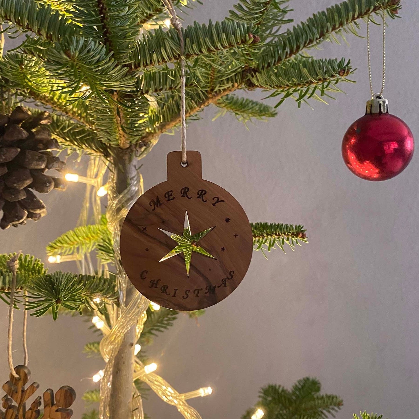 Olive Wood Unique Design Christmas Ornaments, Olive Wood Christmas Ornaments Unique Shapes Engraved