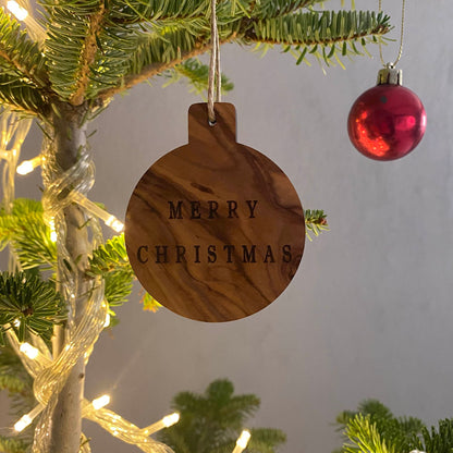 Engraved Olive Wood Christmas Ornaments, Unique Designs