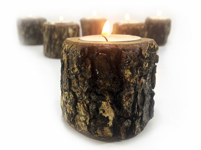 Rustic Olive Wood Tea Light Candleholder, Live Edge Wood / Set of 4