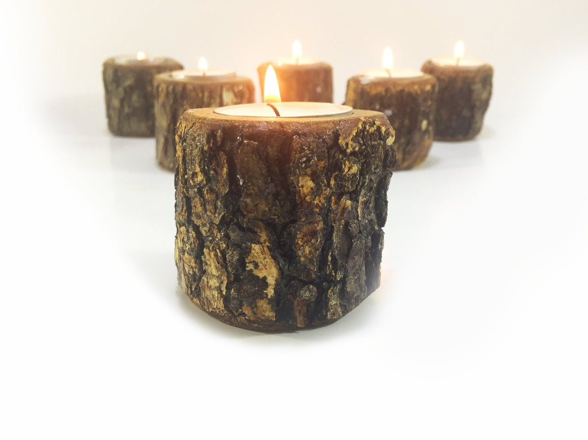 Rustic Olive Wood Tea Light Candleholder, Live Edge Wood / Set of 4