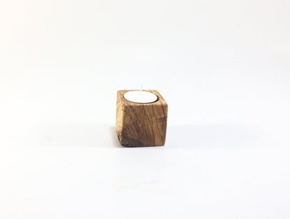 Wooden Cubic Candle Holders, Elegant Olive Wood Tealight Holders, Single - Double - Triple