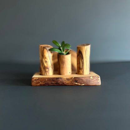 Olive Wood Salt and Pepper Shaker with Napkin Holder | Natural Wooden Table Set
