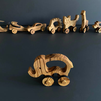 Handmade Olive Wood Elephant Toy, Chemical-Free Vegan Gift