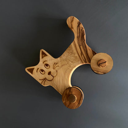 Personalized Olive Wood Cat Toy, Handmade Wooden Toy