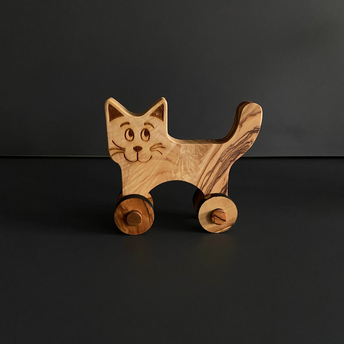 Personalized Olive Wood Cat Toy, Handmade Wooden Toy
