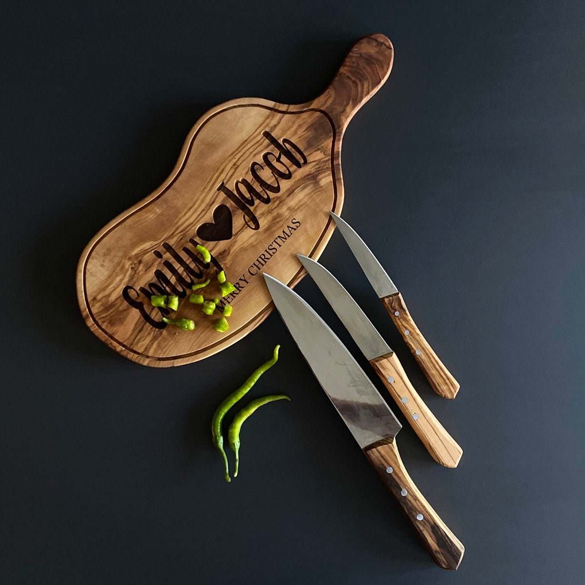 Olive Wood Knife set, Wood Handle Stainless Steel Knife, Olive Wood Kitchen Knife