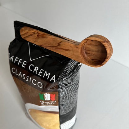 Personalized Olive Wood Coffee Scoop and Bag Clip