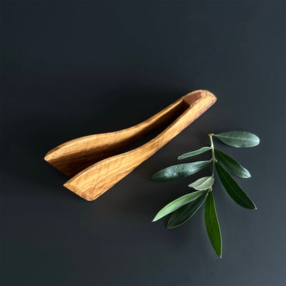 Artisan Olive Wood Kitchen Tongs, Anti-bacterial Serving Utensil