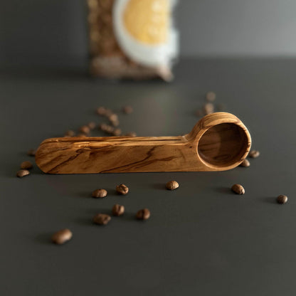 Personalized Olive Wood Coffee Scoop and Bag Clip