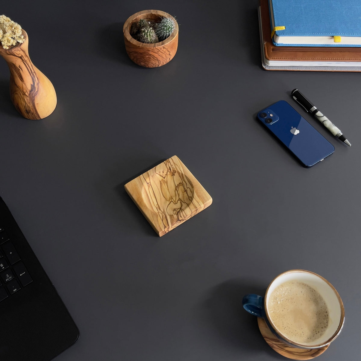 Handmade Olive Wood 7-Piece Desktop Set – Personalized Office Organizer