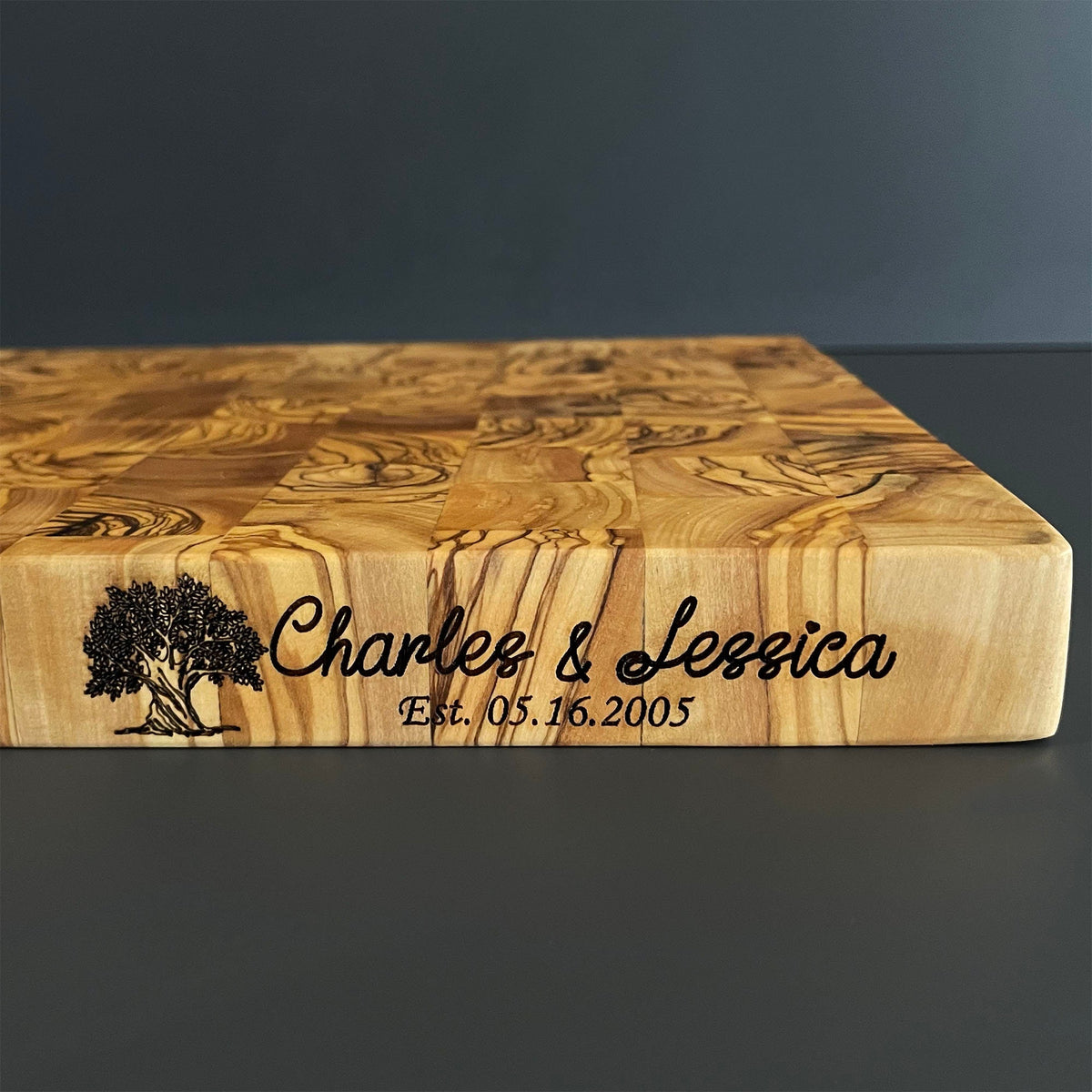 Handmade Olive Wood Cutting Board and Chef's Knife Set, Personalized Kitchen Gift