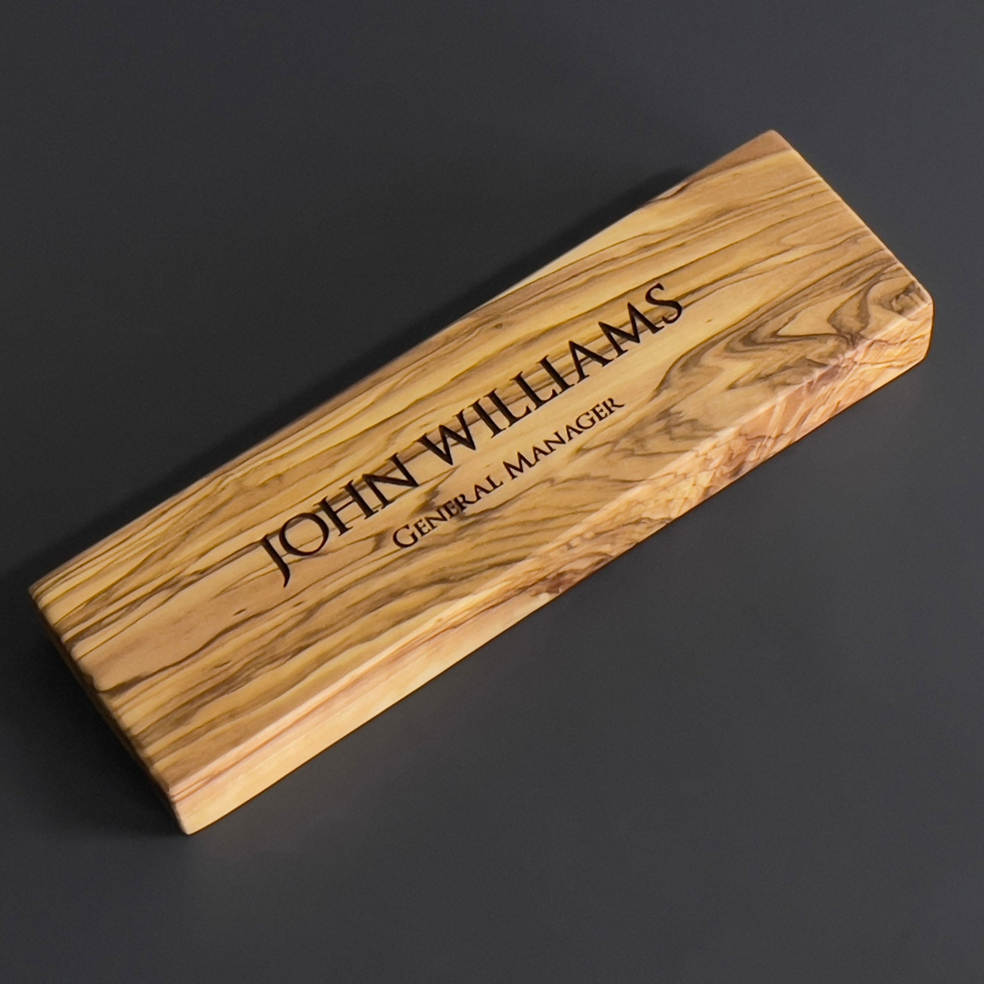 Olive wood Name Sign, Personalized Wood Desk Name, Customized Olive wood Desk Name, Engraved Executive Desk Sign