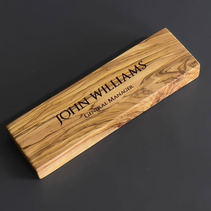 Olive wood Name Sign, Personalized Wood Desk Name, Customized Olive wood Desk Name, Engraved Executive Desk Sign