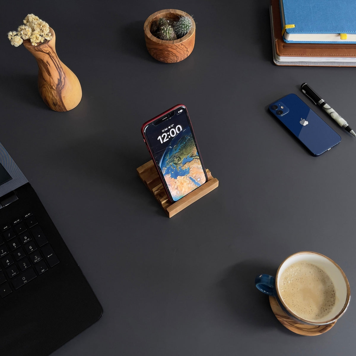 Handmade Olive Wood Desk Organizer Set – Office Accessories