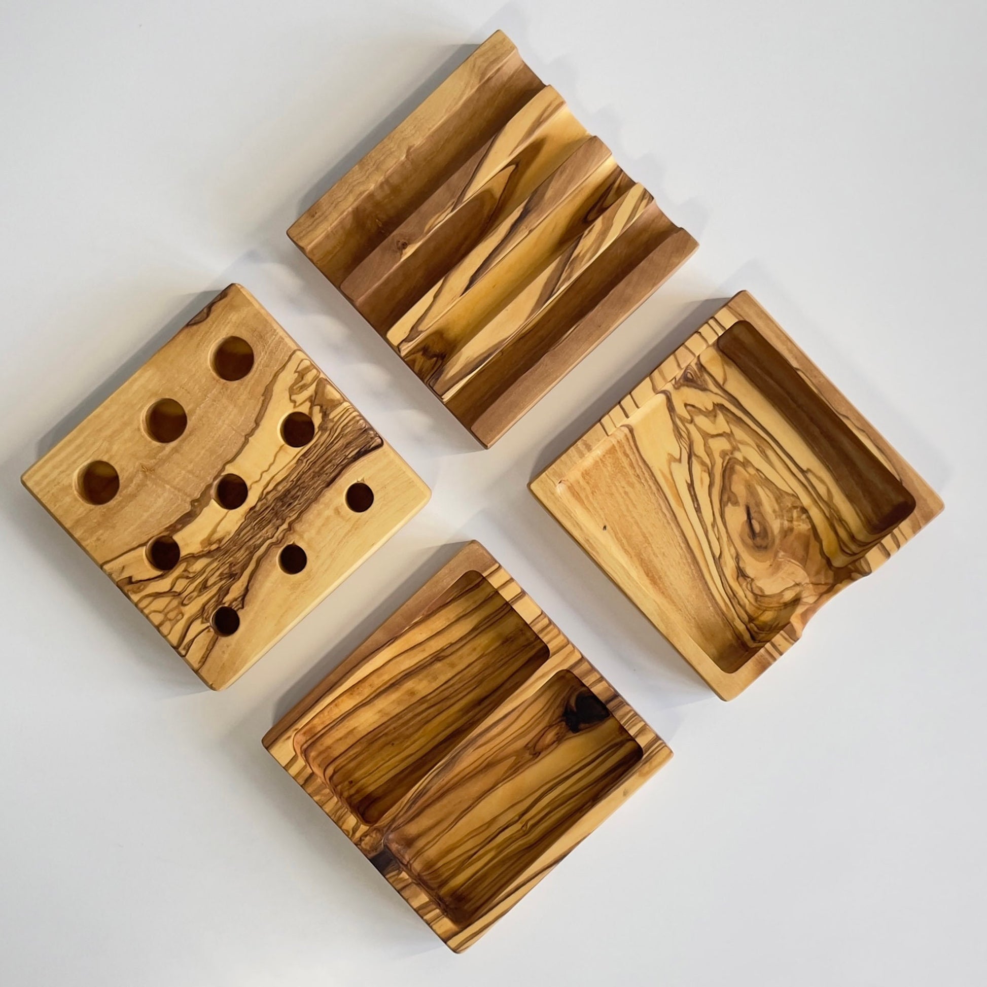 Handmade Olive Wood Desktop Set - 4 Piece Desktop Set - Wooden Desk Organizer - Office Supplies - Desk Decor - Wood Desk Accessories