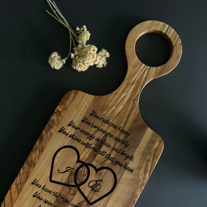 Personalized Olive Wood Cutting Board, Engraved Names, Anniversary Gift