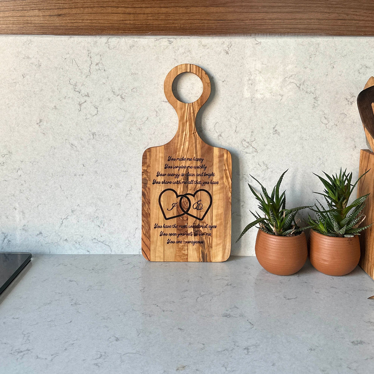 Personalized Olive Wood Cutting Board, Engraved Names, Anniversary Gift