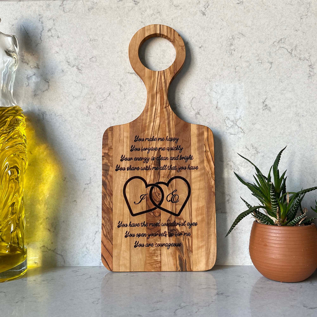 Personalized Olive Wood Cutting Board, Engraved Names, Anniversary Gift