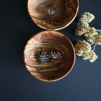 Personalized Olive Wood Ring Dish, Engagement Gift