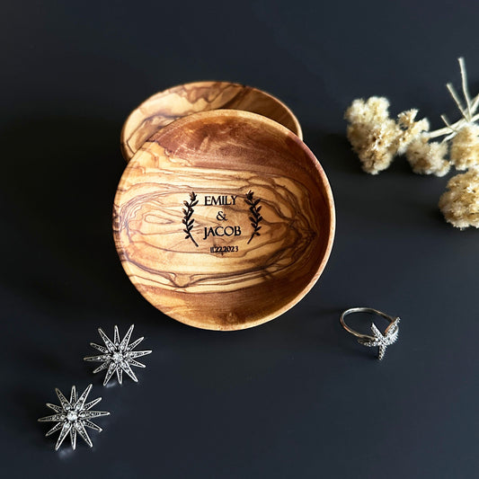 Personalized Olive Wood Ring Dish, Engagement Gift
