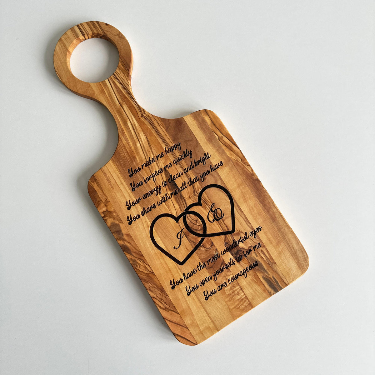 Personalized Olive Wood Cutting Board, Engraved Names, Anniversary Gift
