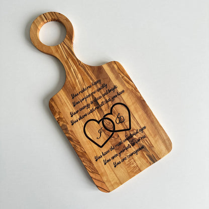 Personalized Olive Wood Cutting Board, Engraved Names, Anniversary Gift