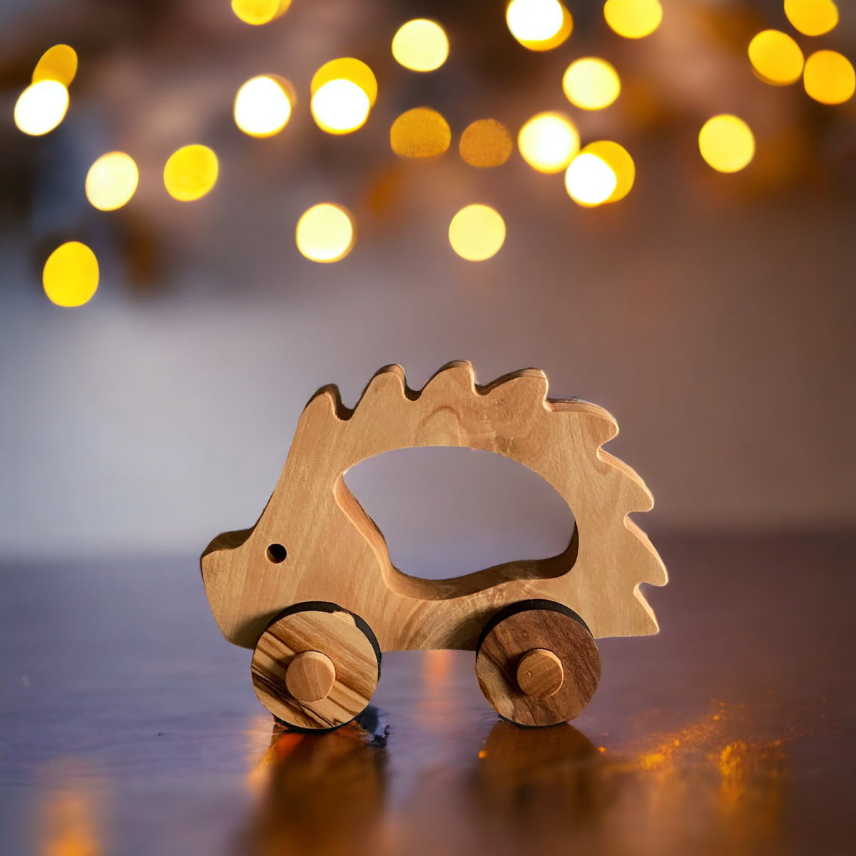 Personalized Olive Wood Toy Hedgehog - Gift for Kids