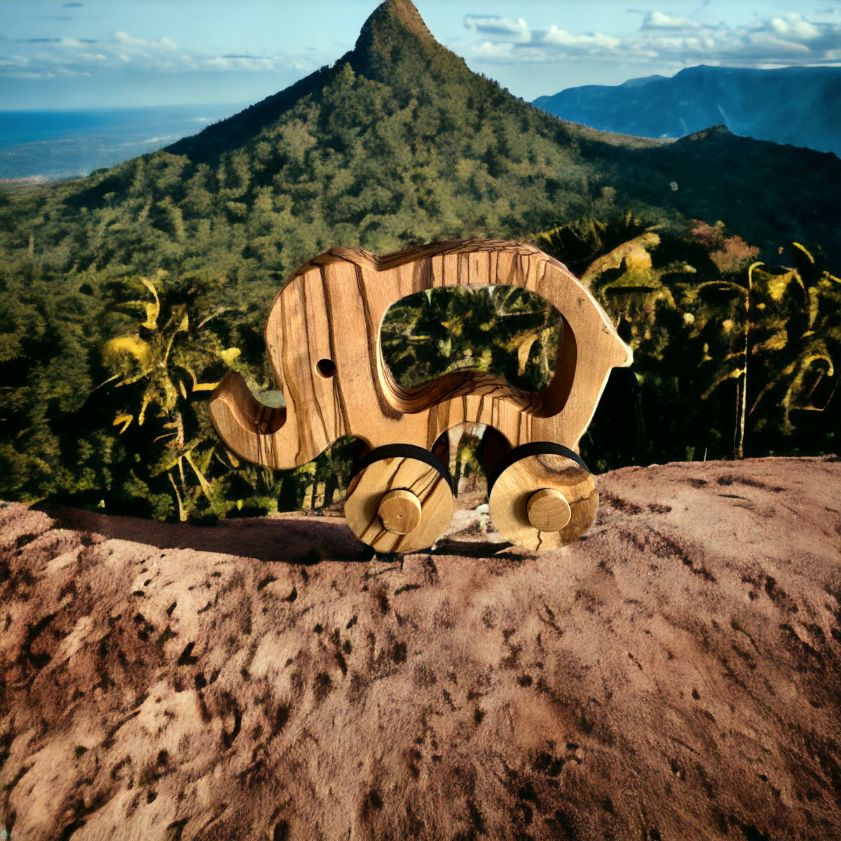 Handmade Olive Wood Elephant Toy, Chemical-Free Vegan Gift