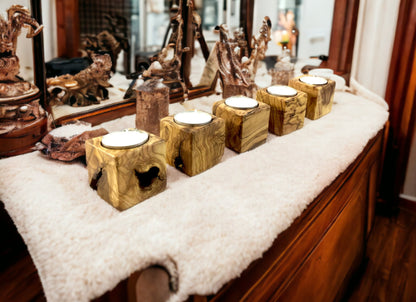 Olive Wood Tealight Candle Holder, Rustic Home Decor