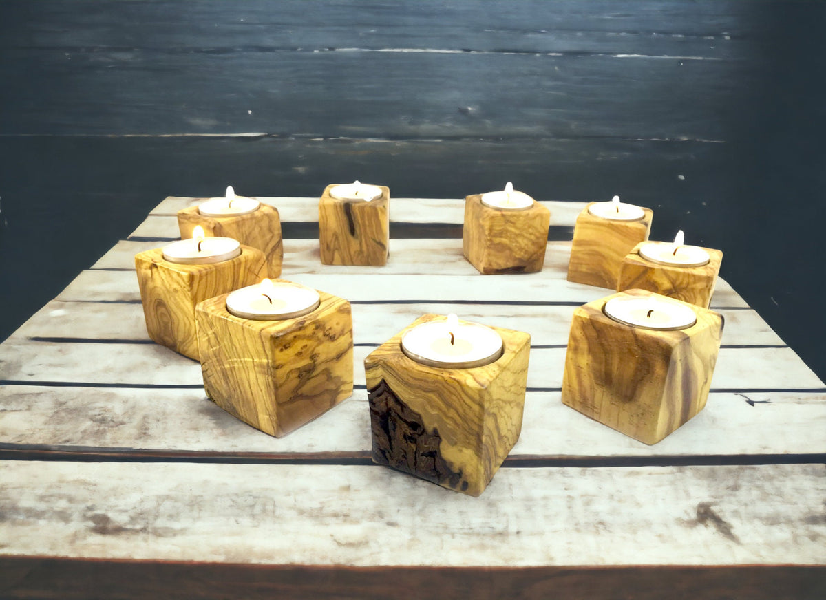 Olive Wood Tealight Candle Holder, Rustic Home Decor