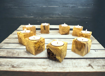 Olive Wood Tealight Candle Holder, Rustic Home Decor
