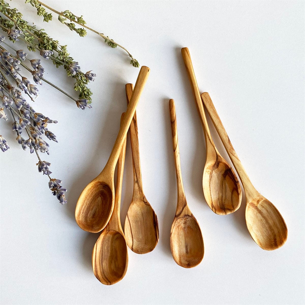 Handmade Olive Wood Tea Spoons, Set of 6, Rustic Coffee Stirrers