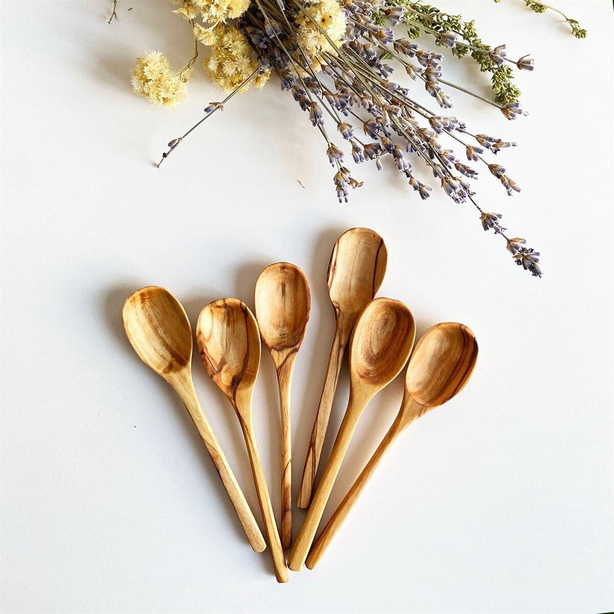 Handmade Olive Wood Tea Spoons, Set of 6, Rustic Coffee Stirrers
