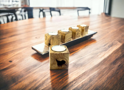 Olive Wood Tealight Candle Holder, Rustic Home Decor
