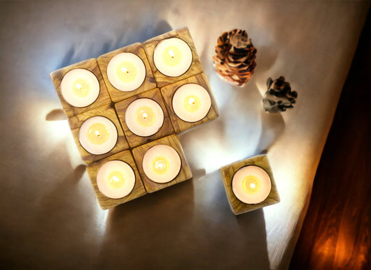 Olive Wood Tealight Candle Holder, Rustic Home Decor