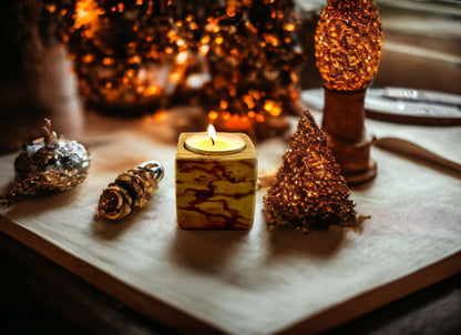 Olive Wood Tealight Candle Holder, Rustic Home Decor