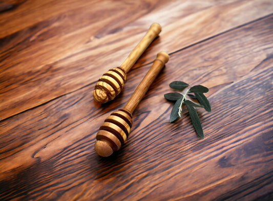 Lot de 2 cuillères à miel en bois d'olivier, authentiques louches à miel, cuillère à confiture en bois, élégante cuillère à miel, cuillère en bois d'olivier brut, louche à miel rustique
