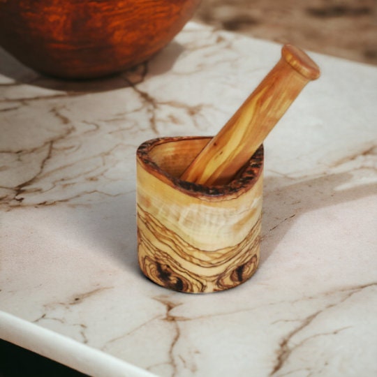 Olive Wood Mortar and Pestle Set, Carved Wooden Mortar and Pestle, Rustic Mortar and Pestle, Organic Wooden Mortar, Authentic Mortar