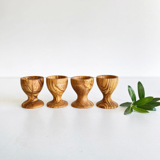 Handmade Olive Wood Egg Holder, Natural Grain, Set of 2