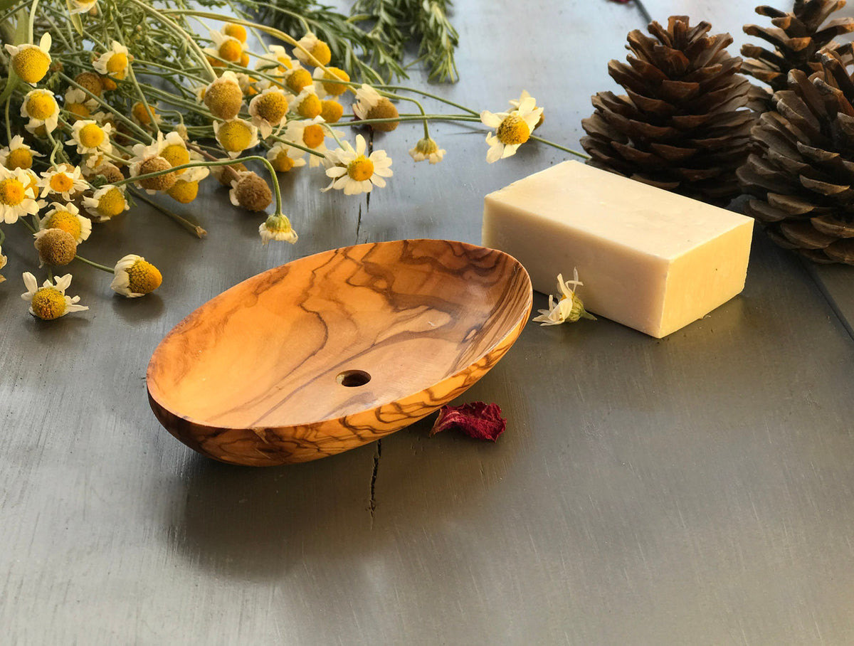 Rustic Olive Wood Soap Dish, Authentic Wooden Soap Holder