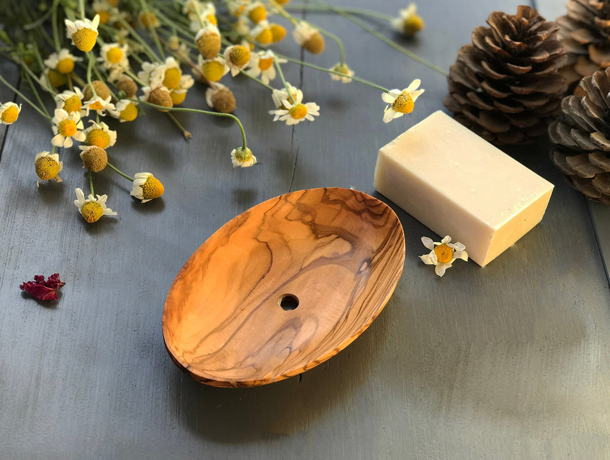 Rustic Olive Wood Soap Dish, Authentic Wooden Soap Holder