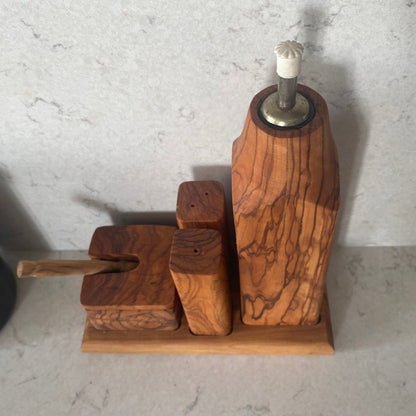 Handcrafted Olive Wood Dining Table Condiment Set - Menage Set