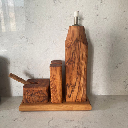 Handcrafted Olive Wood Dining Table Condiment Set - Menage Set
