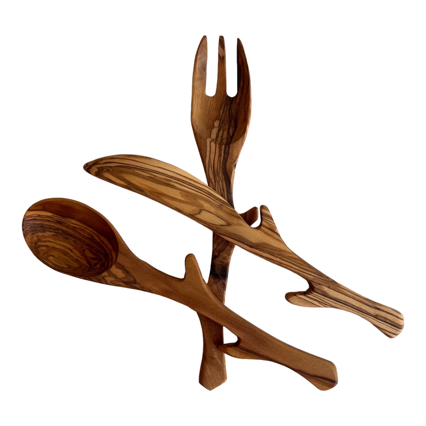 Olive Wood Cutlery Set, Wooden Stylized Spoon, Wooden Fork and Knife Set