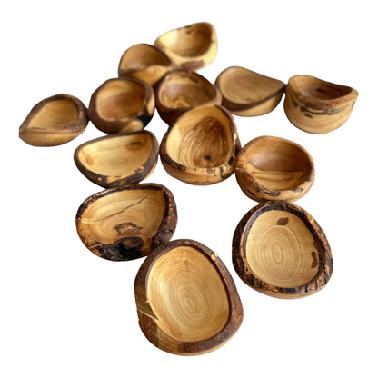 Deformed Olive Wood Rustic Mini Bowls in Bulk, Rustic Tiny Dishes